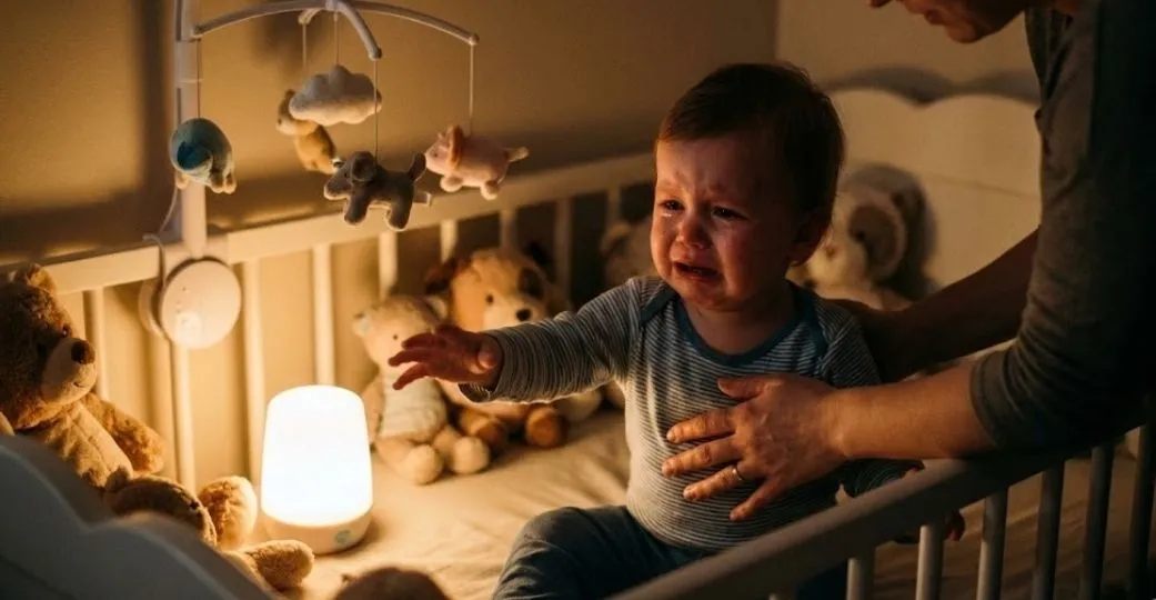 Gece beşiğinde korkudan uyanan erkek çocuğu